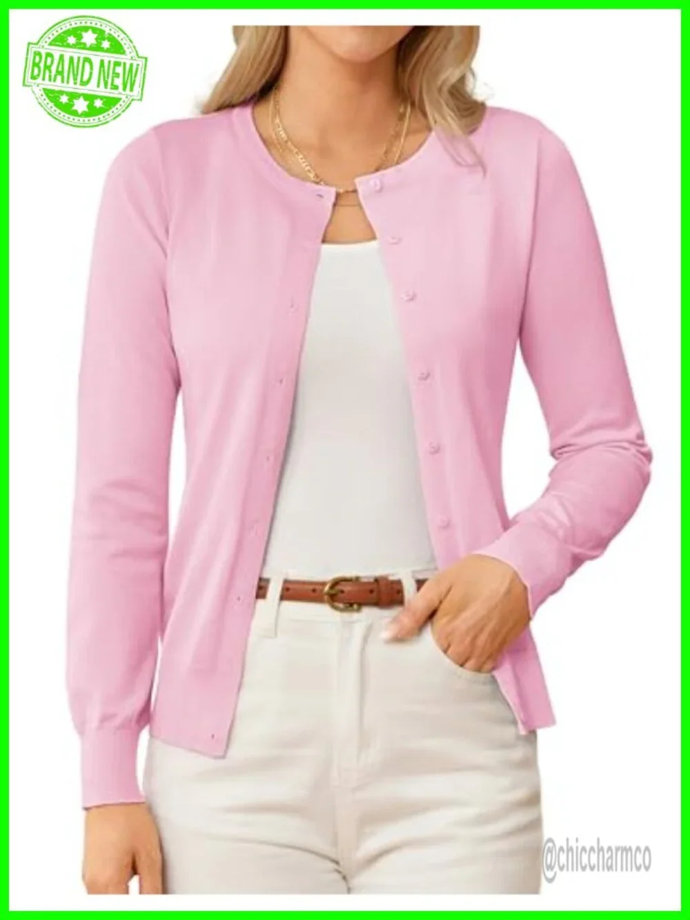 Lightweight Knit Cardigan Women Long Sleeve Button Down Crew Neck